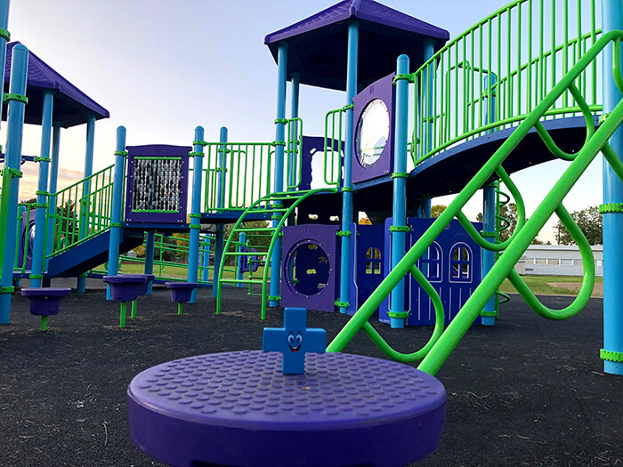 A close up shot of a new playground.